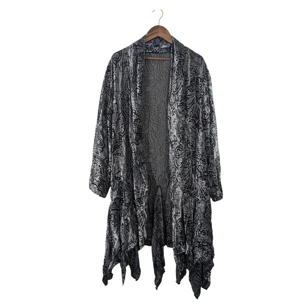Burnout Velvet Paisley Beaded Kimono Duster - Picture 3 of 10